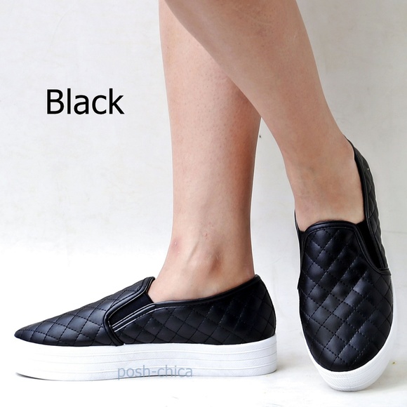 Shoes New Black Quilted Slip On Platform Sneakers Poshmark
